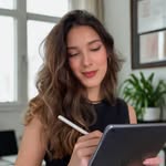 Ana Júlia Bonfim desenhando em um tablet